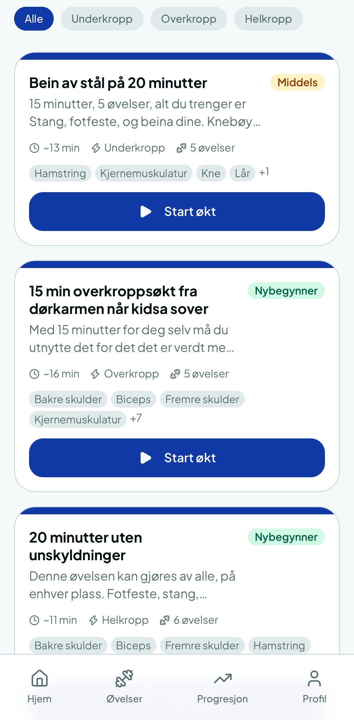 Vivet-appen: Velg en økt