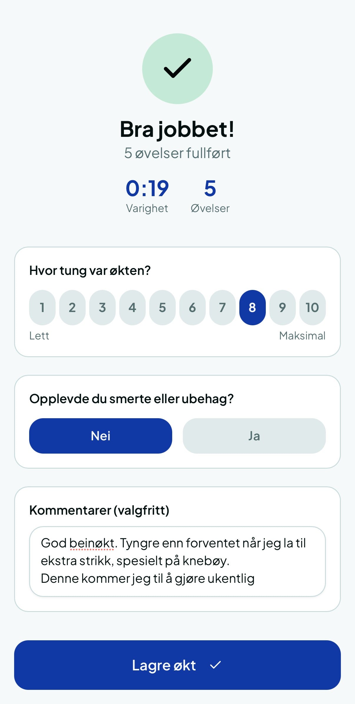 Vivet-appen: Logg økten